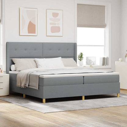 Box Spring Seng Med Madras Lysegrå 200 X 200 Cm Stof - Hovedbillede