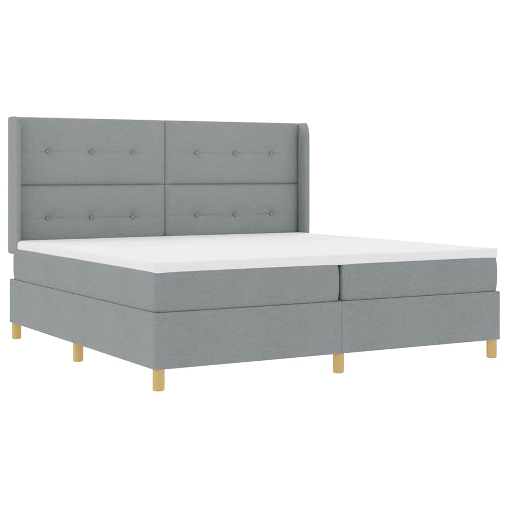 Box Spring Seng Med Madras Lysegrå 200 X 200 Cm Stof - Billede 2