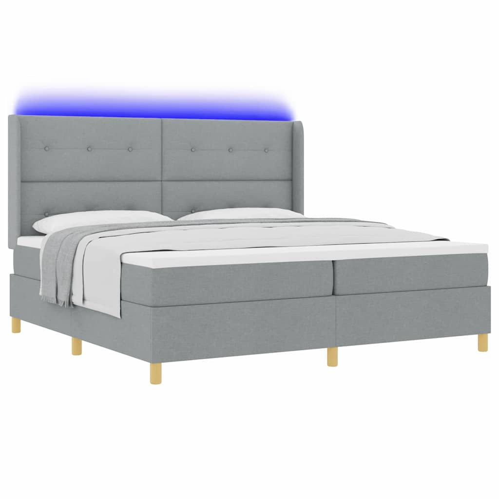 Box Spring Seng Med Madras Lysegrå 200 X 200 Cm Stof - Billede 3