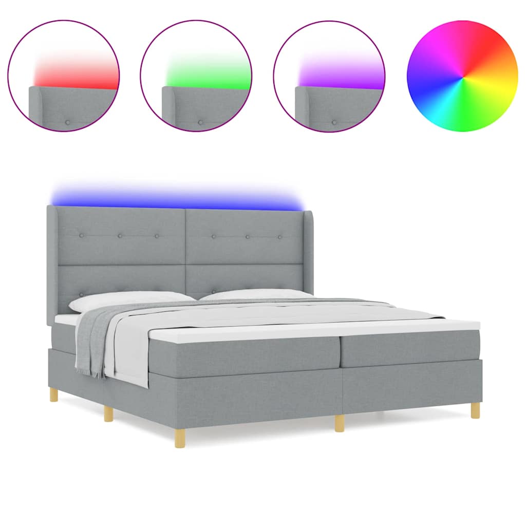Box Spring Seng Med Madras Lysegrå 200 X 200 Cm Stof - Billede 4