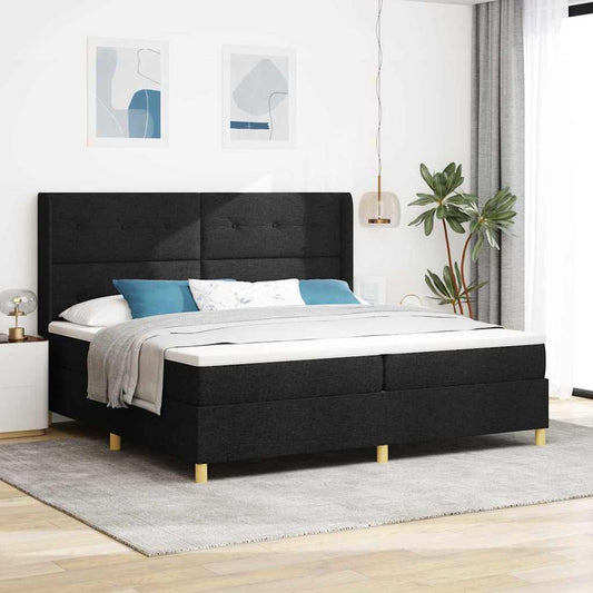 Box Spring Seng Med Madras Sort 200 X 200 Cm Stof - Hovedbillede