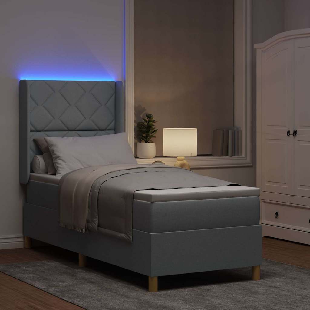 Box Spring Seng Med Madras Lysegrå 80 X 200 Cm Stof - Billede 6