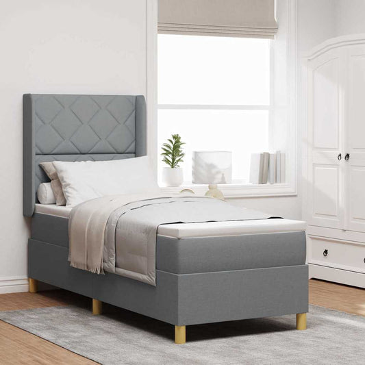 Box Spring Seng Med Madras Lysegrå 80 X 200 Cm Stof - Hovedbillede