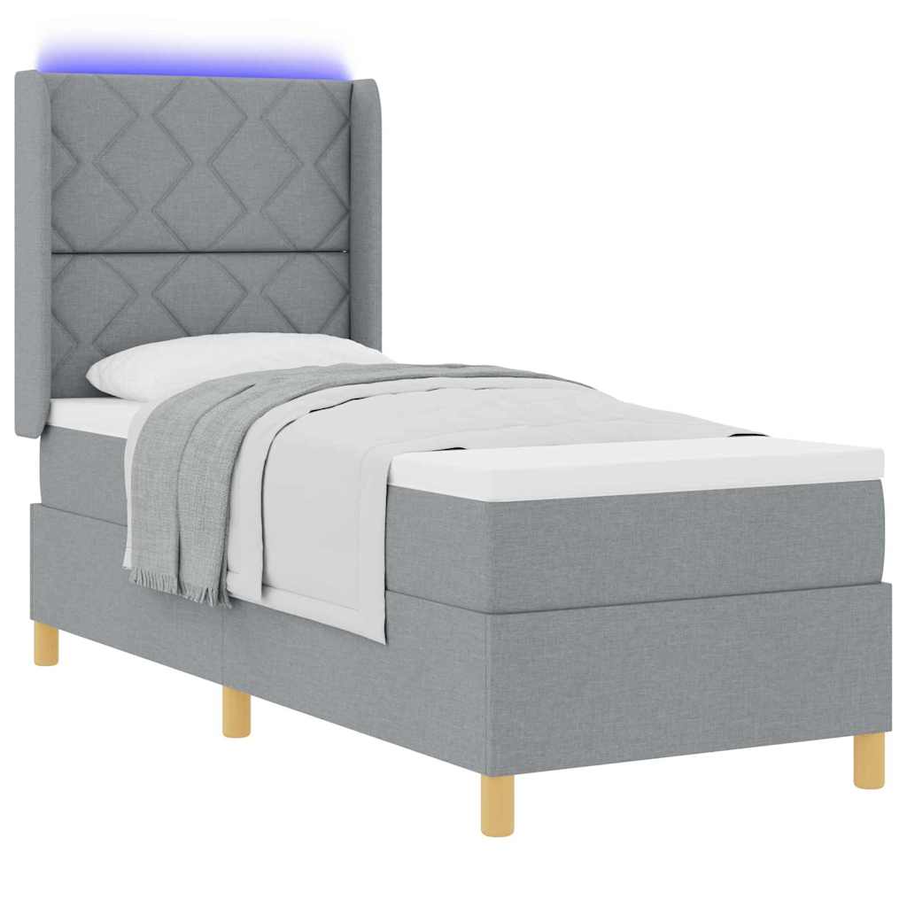 Box Spring Seng Med Madras Lysegrå 80 X 200 Cm Stof - Billede 3