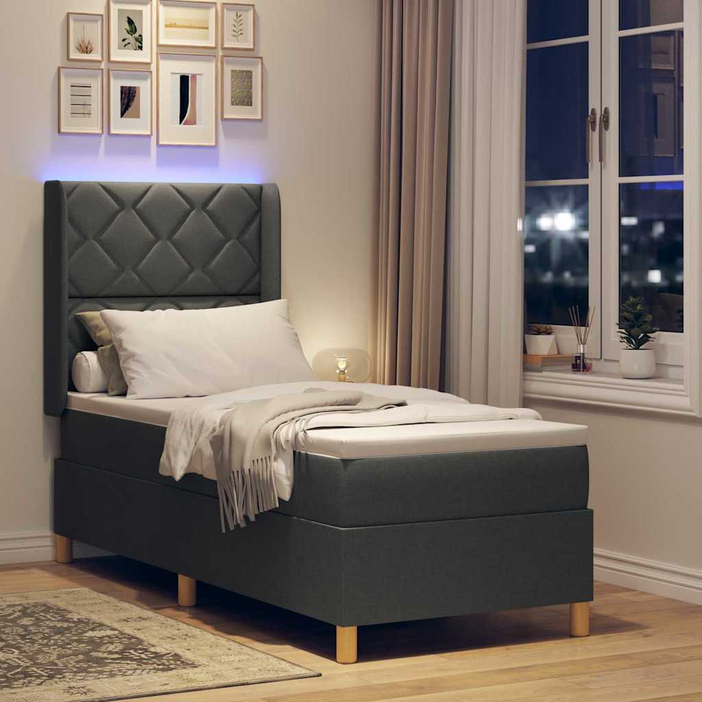 Box Spring Seng Med Madras Grå 80 X 200 Cm Stof - Billede 6