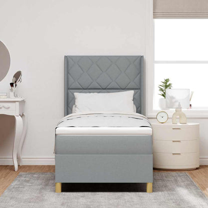 Box Spring Seng Med Madras Lysegrå 90 X 190 Cm Stof - Billede 5