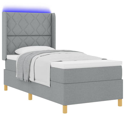 Box Spring Seng Med Madras Lysegrå 90 X 190 Cm Stof - Billede 3