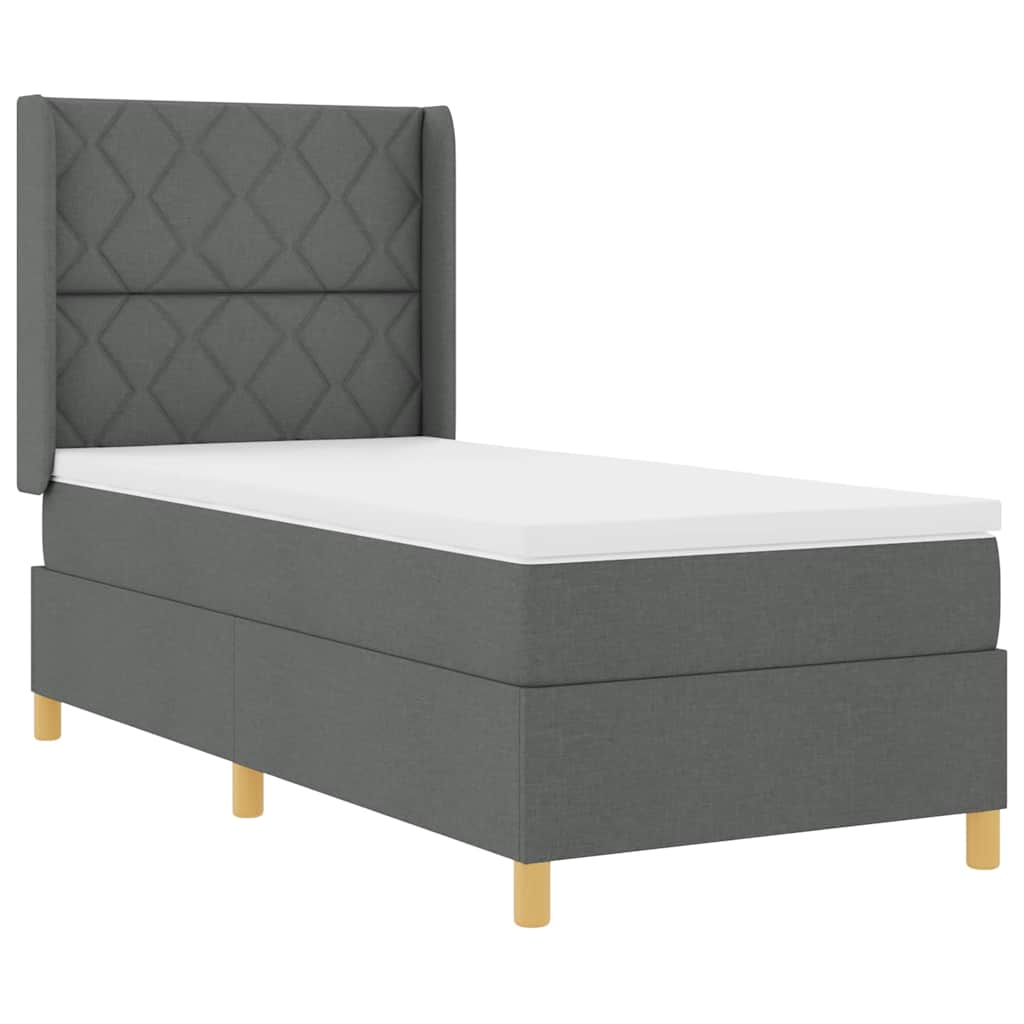 Box Spring Seng Med Madras Grå 90 X 190 Cm Stof - Billede 2
