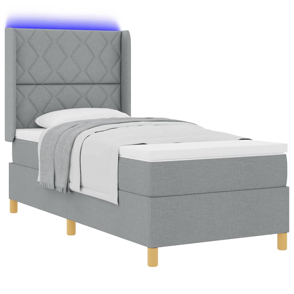 Box Spring Seng Med Madras Lysegrå 90 X 200 Cm Stof - Billede 3