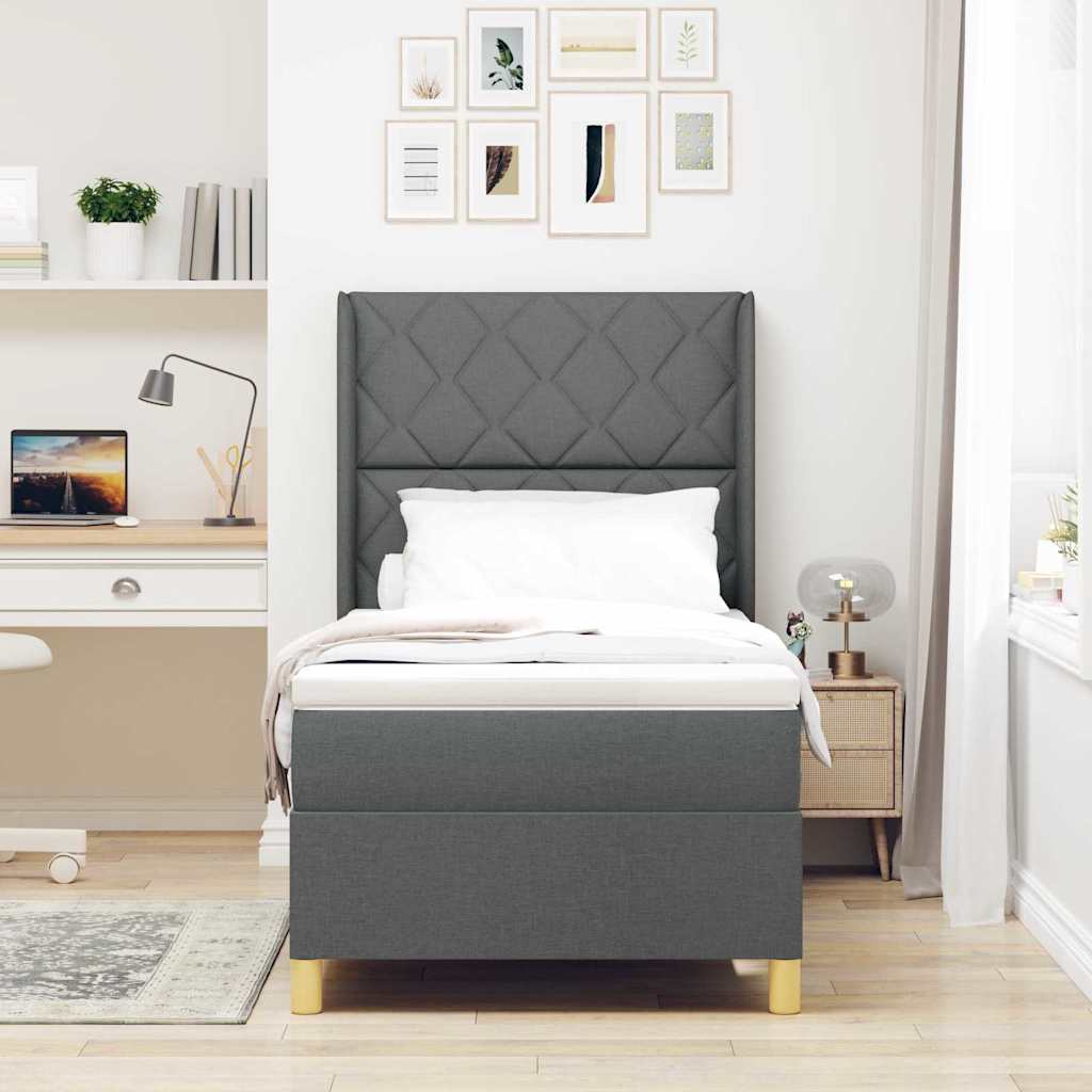 Box Spring Seng Med Madras Grå 90 X 200 Cm Stof - Billede 5