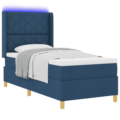 Box Spring Seng Med Madras Blå 90 X 200 Cm Stof - Billede 3