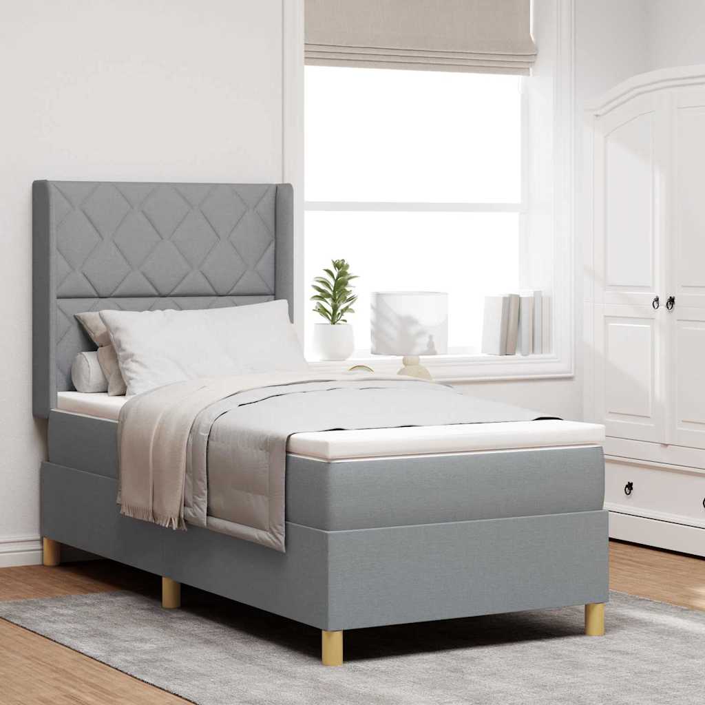 Box Spring Seng Med Madras Lysegrå 100 X 200 Cm Stof - Hovedbillede