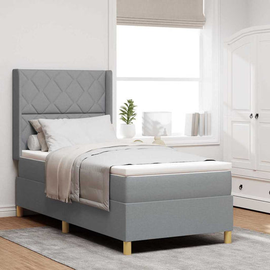 Box Spring Seng Med Madras Lysegrå 100 X 200 Cm Stof - Hovedbillede