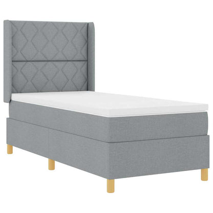Box Spring Seng Med Madras Lysegrå 100 X 200 Cm Stof - Billede 2