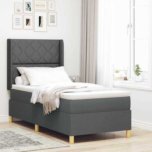 Box Spring Seng Med Madras Grå 100 X 200 Cm Stof - Hovedbillede
