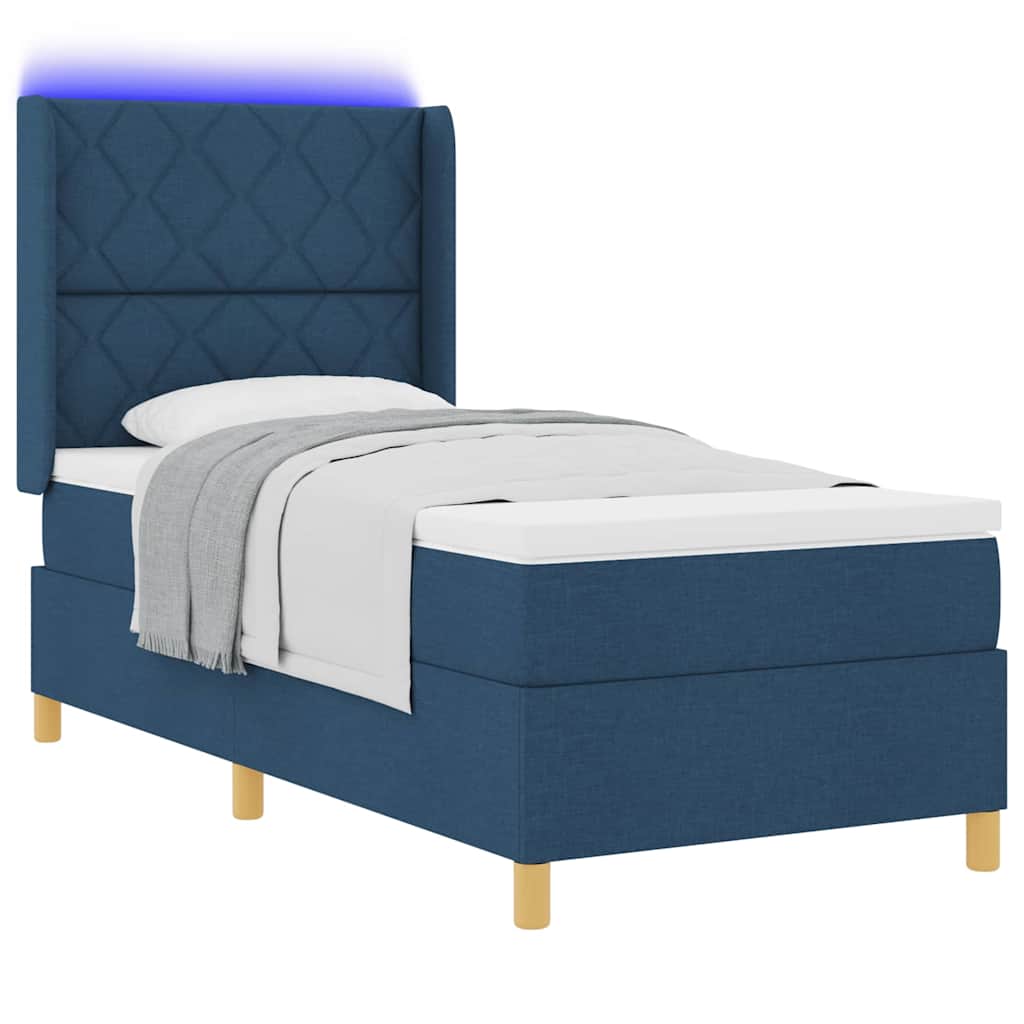 Box Spring Seng Med Madras Blå 100 X 200 Cm Stof - Billede 3