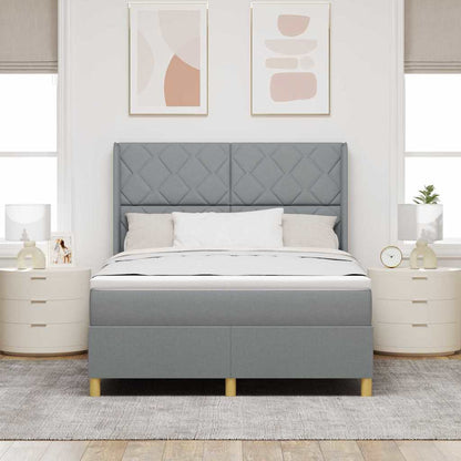 Box Spring Seng Med Madras Lysegrå 140 X 200 Cm Stof - Billede 4