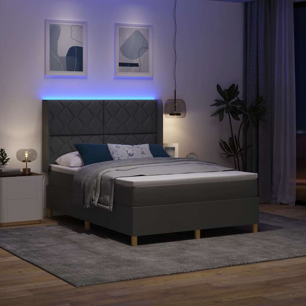 Box Spring Seng Med Madras Grå 140 X 200 Cm Stof - Billede 6