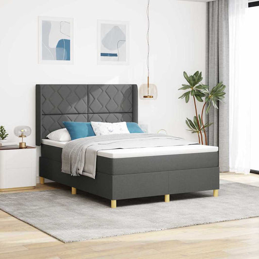 Box Spring Seng Med Madras Grå 140 X 200 Cm Stof - Hovedbillede