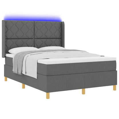 Box Spring Seng Med Madras Grå 140 X 200 Cm Stof - Billede 3