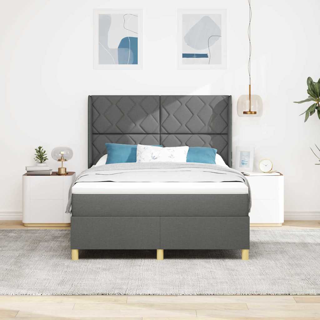 Box Spring Seng Med Madras Grå 160 X 200 Cm Stof - Billede 5