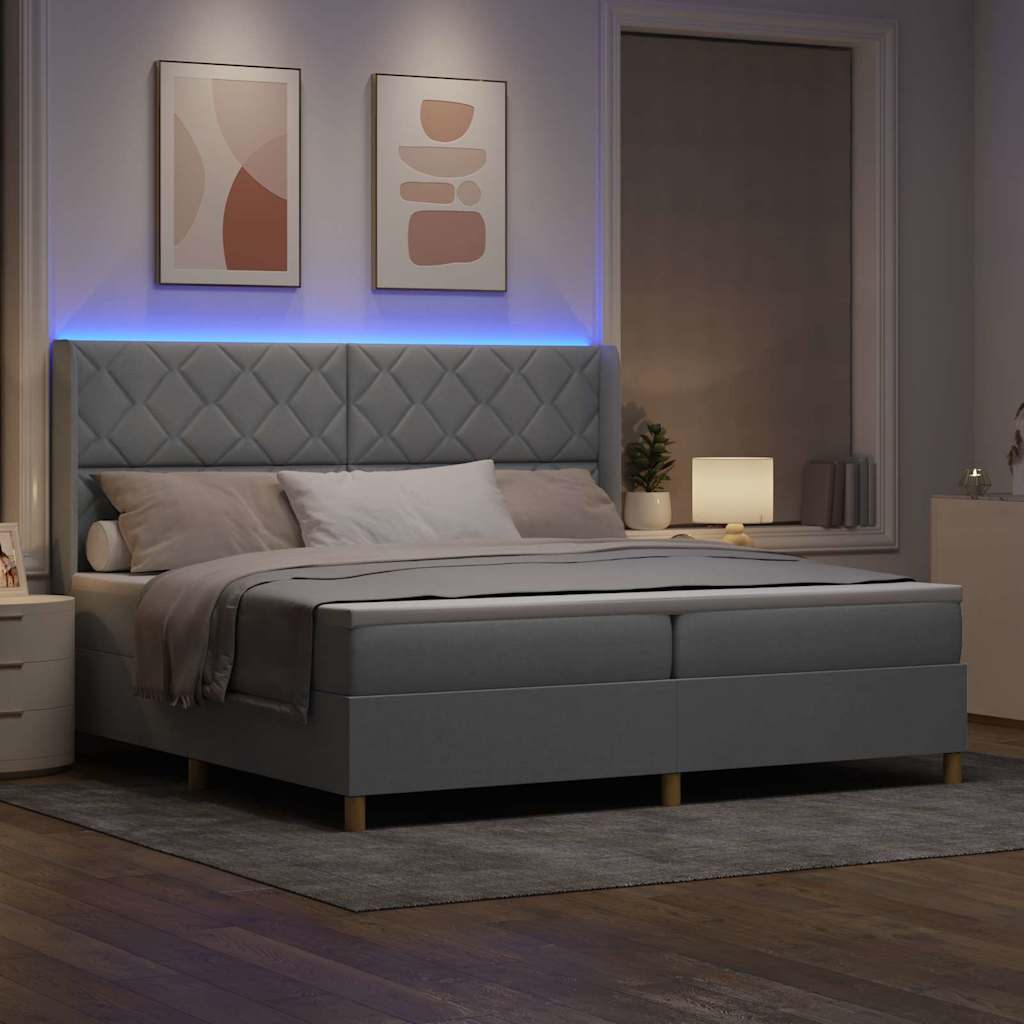 Box Spring Seng Med Madras Lysegrå 200 X 200 Cm Stof - Billede 5
