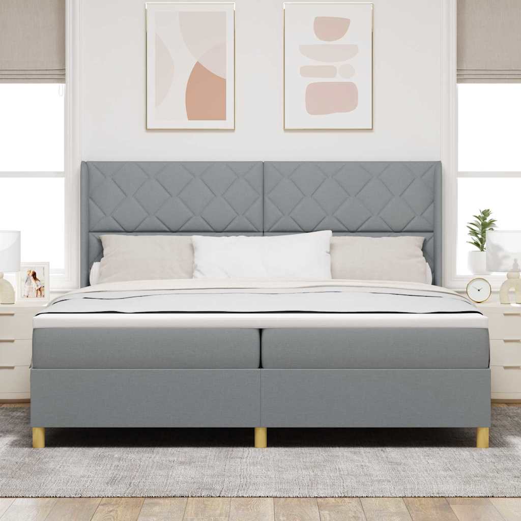 Box Spring Seng Med Madras Lysegrå 200 X 200 Cm Stof - Hovedbillede