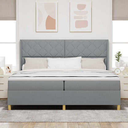 Box Spring Seng Med Madras Lysegrå 200 X 200 Cm Stof - Hovedbillede