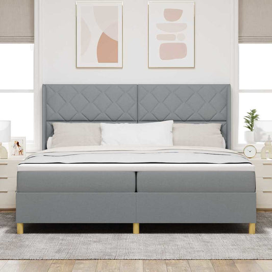 Box Spring Seng Med Madras Lysegrå 200 X 200 Cm Stof - Hovedbillede