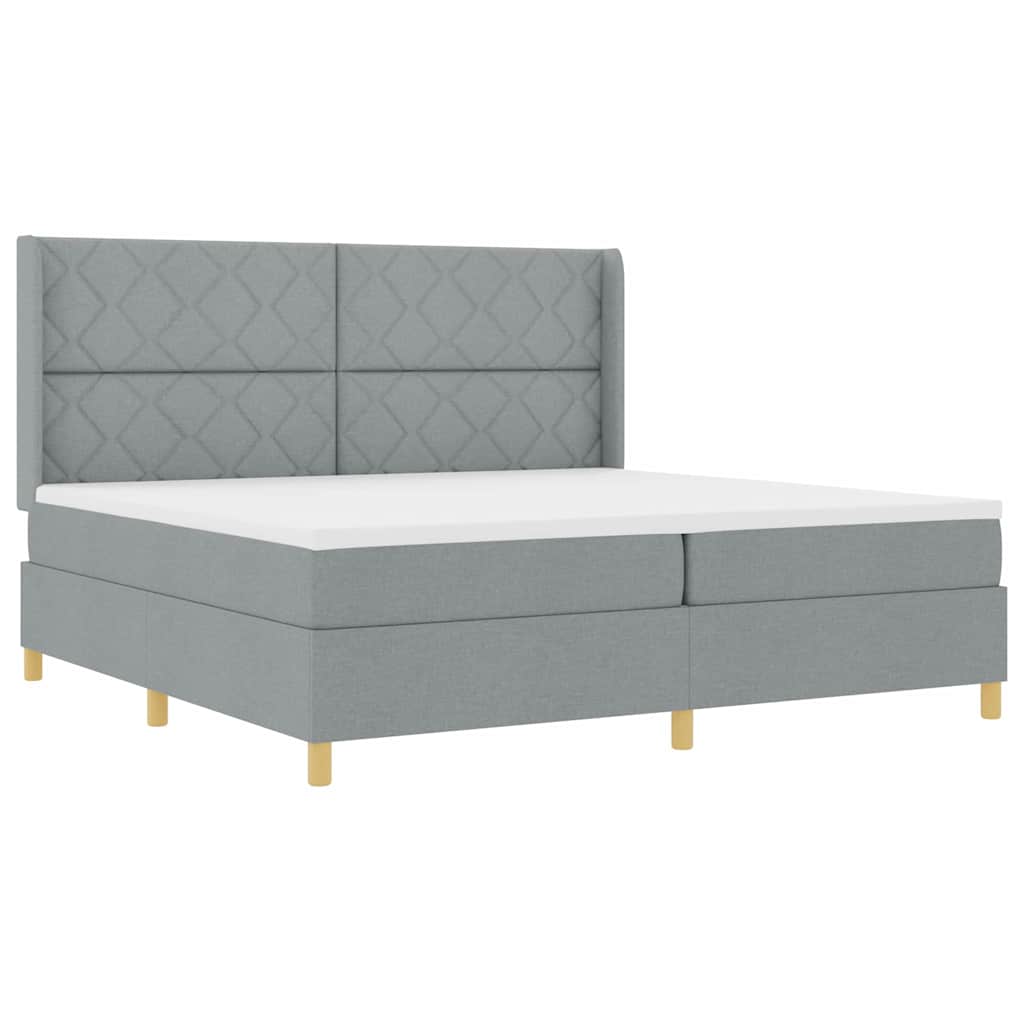 Box Spring Seng Med Madras Lysegrå 200 X 200 Cm Stof - Billede 2