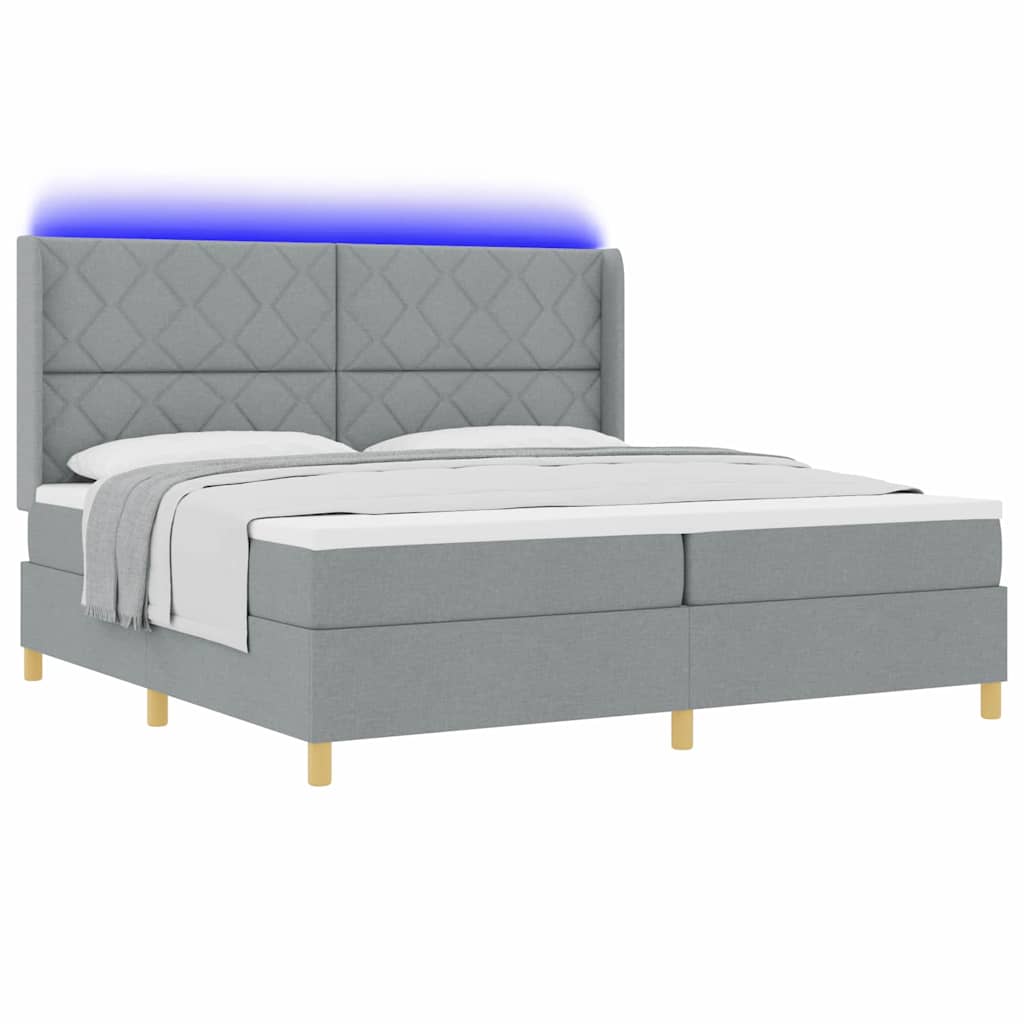 Box Spring Seng Med Madras Lysegrå 200 X 200 Cm Stof - Billede 3