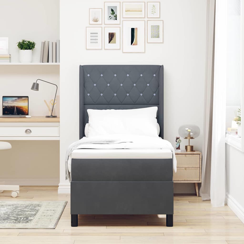 Led Boxspring Seng Med Madras Argyle Mørkegrå 80 X 200 Cm Fløjl - Billede 5