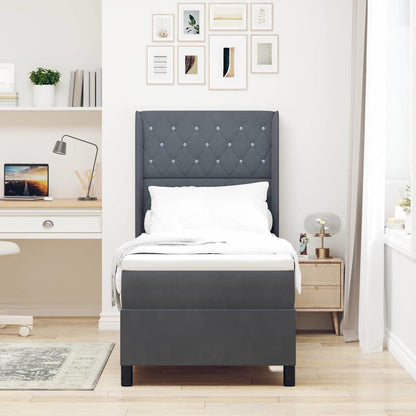Led Boxspring Seng Med Madras Argyle Mørkegrå 80 X 200 Cm Fløjl - Billede 5