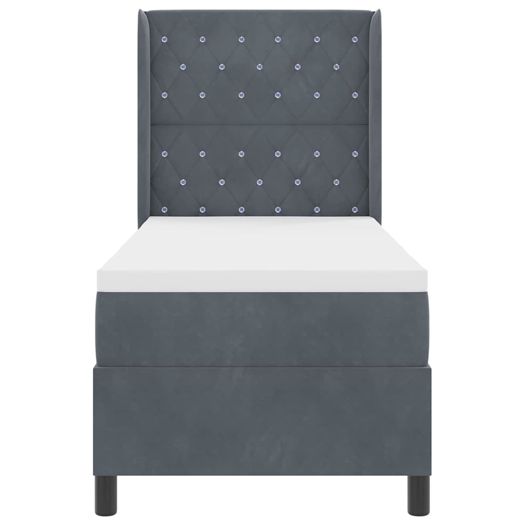 Led Boxspring Seng Med Madras Argyle Mørkegrå 80 X 200 Cm Fløjl - Billede 8