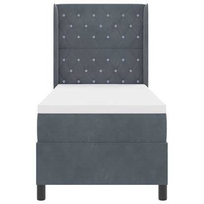 Led Boxspring Seng Med Madras Argyle Mørkegrå 80 X 200 Cm Fløjl - Billede 8