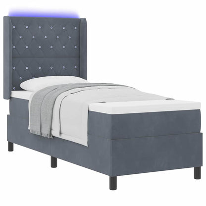 Led Boxspring Seng Med Madras Argyle Mørkegrå 80 X 200 Cm Fløjl - Billede 3
