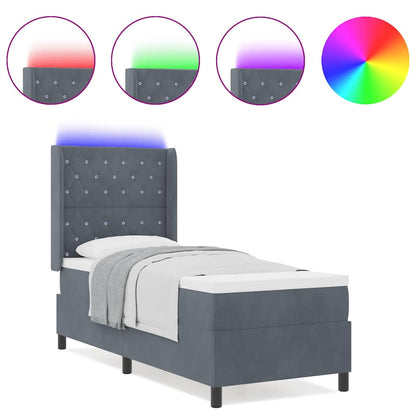 Led Boxspring Seng Med Madras Argyle Mørkegrå 80 X 200 Cm Fløjl - Billede 4