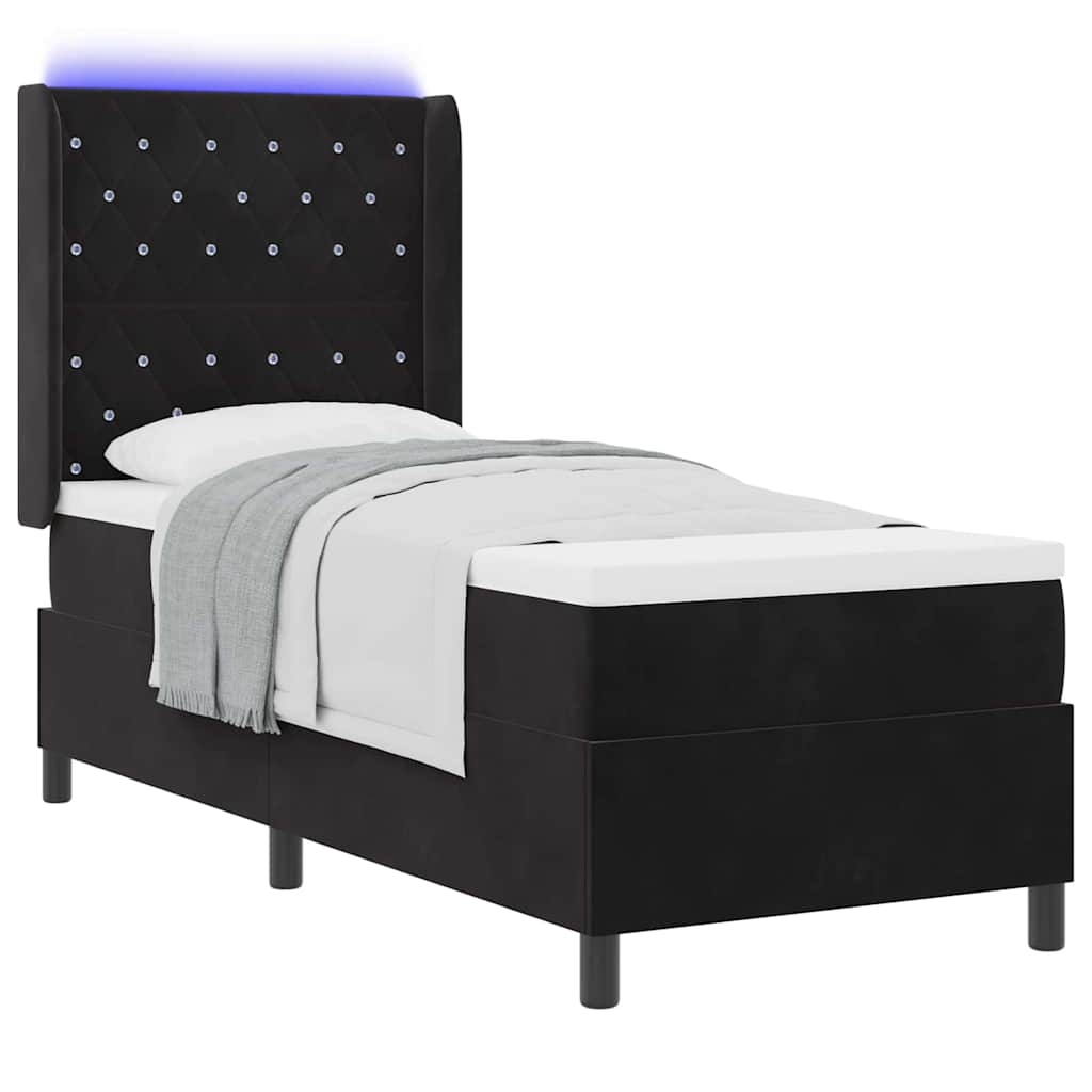 Led Boxspring Seng Med Madras Argyle Sort 80 X 200 Cm Fløjl - Billede 3