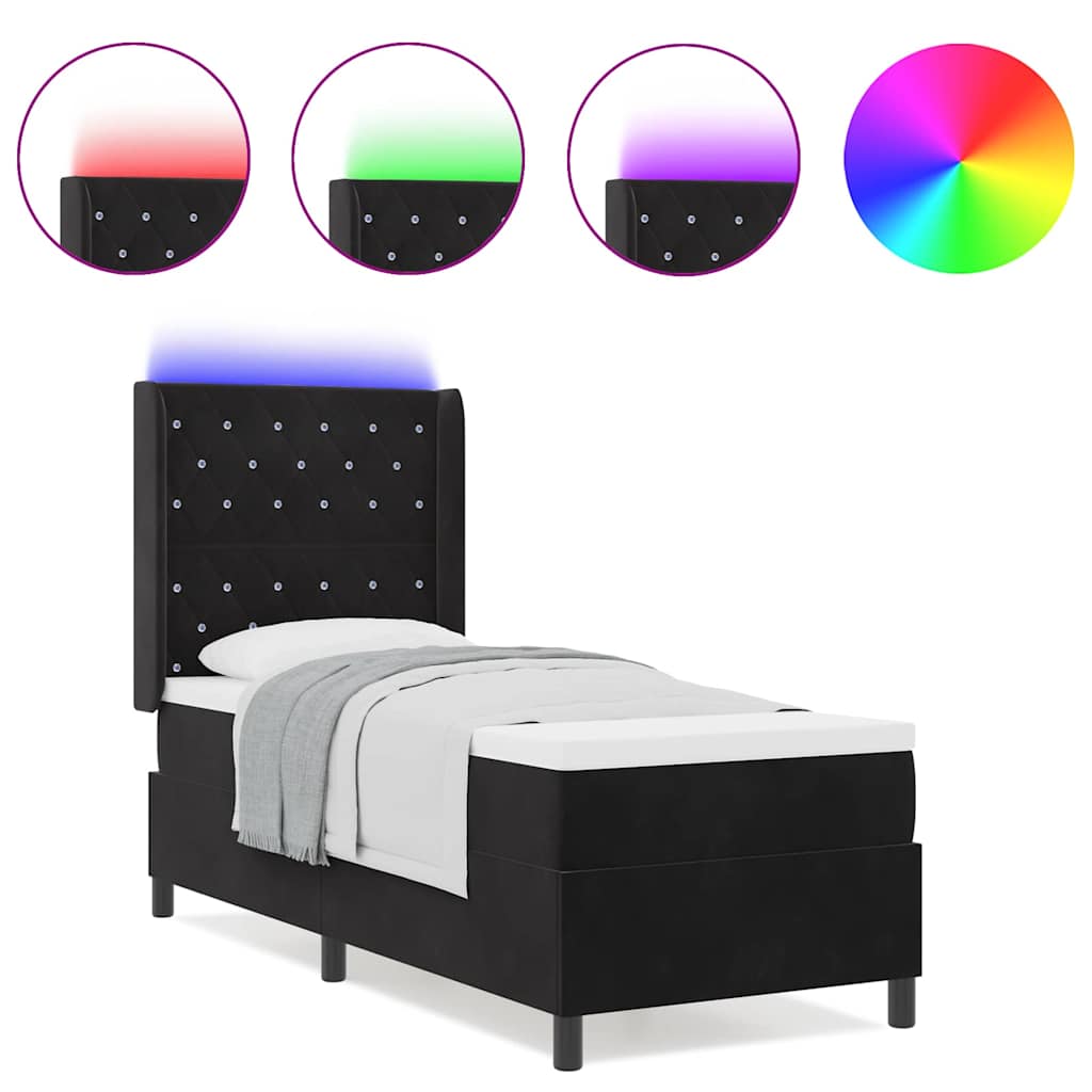Led Boxspring Seng Med Madras Argyle Sort 80 X 200 Cm Fløjl - Billede 4