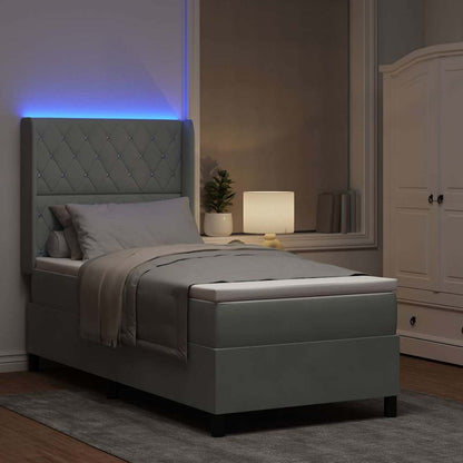 Led Boxspring Seng Med Madras Argyle Lysegrå 90 X 200 Cm Fløjl - Billede 6
