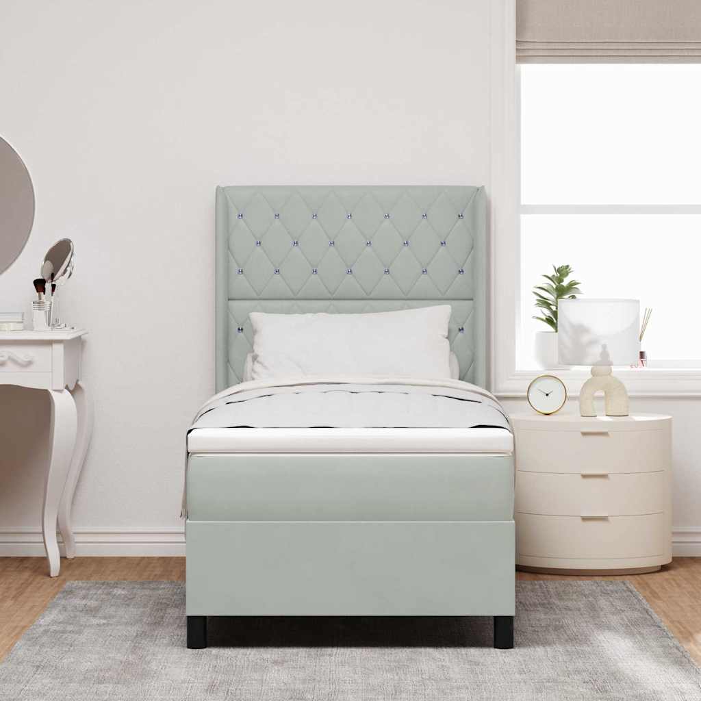 Led Boxspring Seng Med Madras Argyle Lysegrå 90 X 200 Cm Fløjl - Billede 5