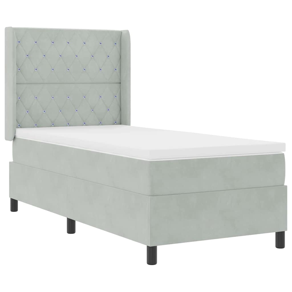 Led Boxspring Seng Med Madras Argyle Lysegrå 90 X 200 Cm Fløjl - Billede 2