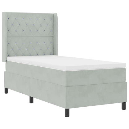 Led Boxspring Seng Med Madras Argyle Lysegrå 90 X 200 Cm Fløjl - Billede 2
