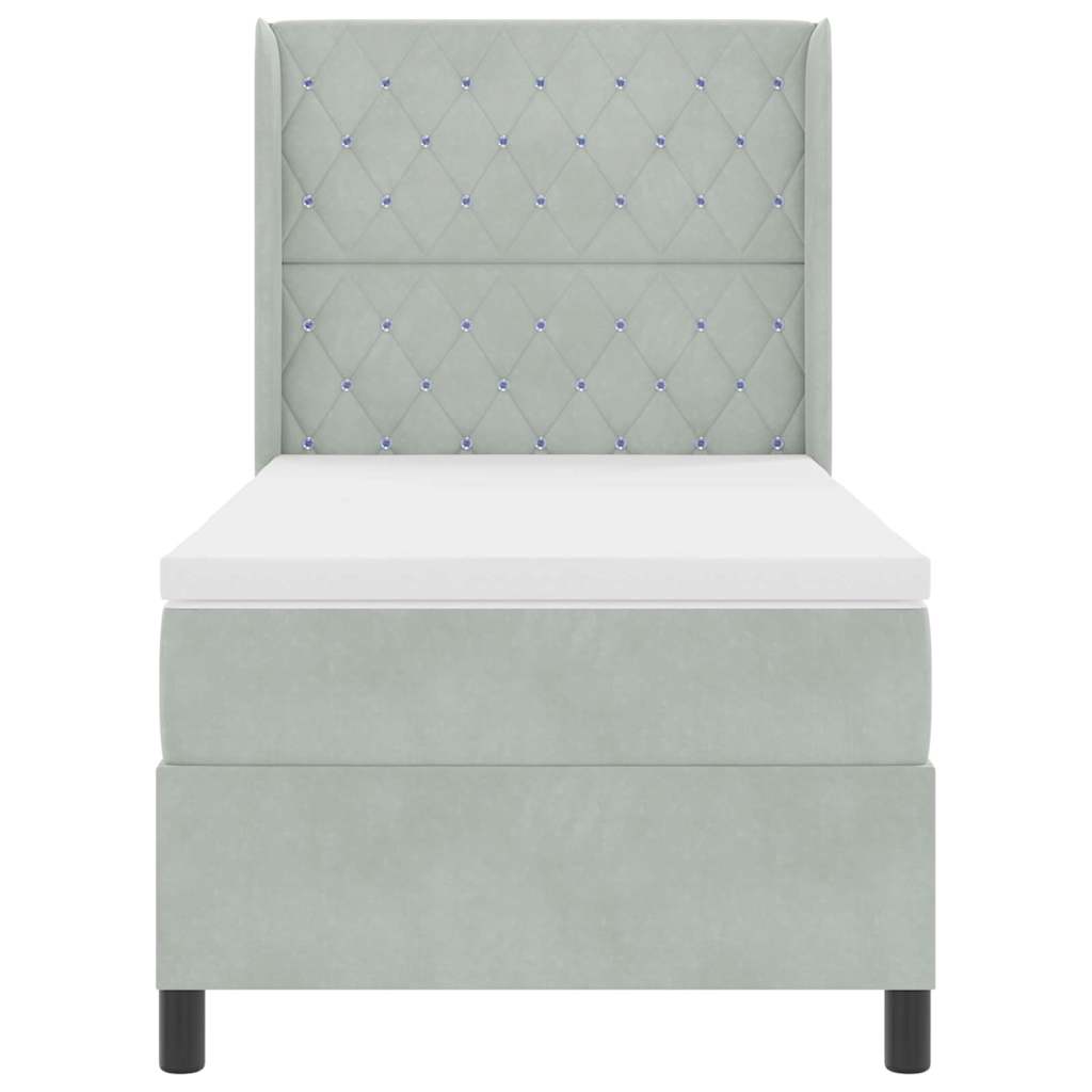 Led Boxspring Seng Med Madras Argyle Lysegrå 90 X 200 Cm Fløjl - Billede 9