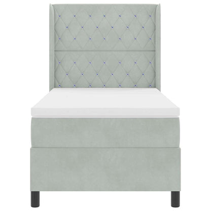 Led Boxspring Seng Med Madras Argyle Lysegrå 90 X 200 Cm Fløjl - Billede 9