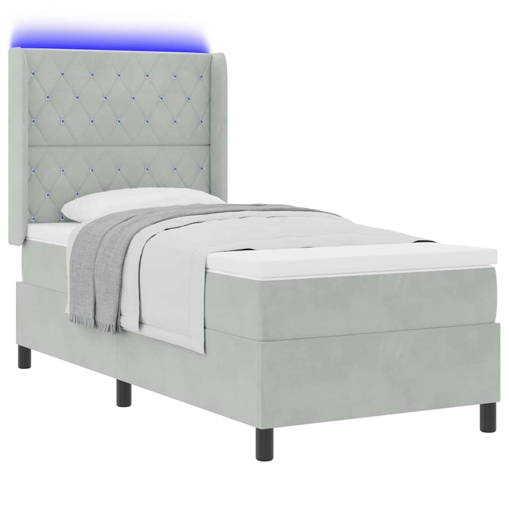 Led Boxspring Seng Med Madras Argyle Lysegrå 90 X 200 Cm Fløjl - Billede 3
