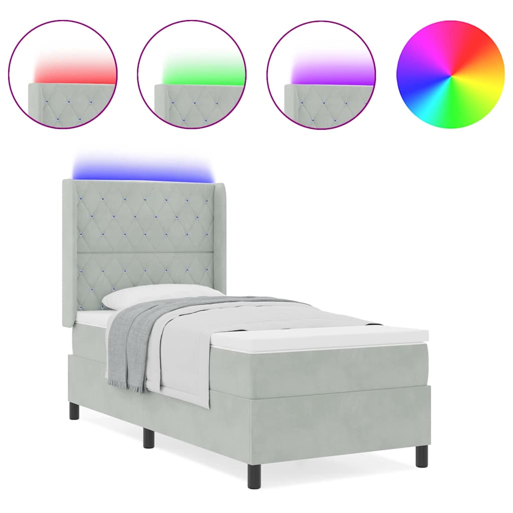 Led Boxspring Seng Med Madras Argyle Lysegrå 90 X 200 Cm Fløjl - Billede 4