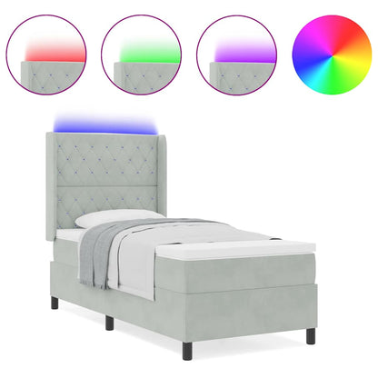 Led Boxspring Seng Med Madras Argyle Lysegrå 90 X 200 Cm Fløjl - Billede 4