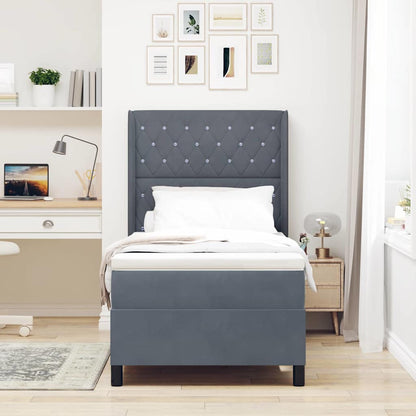 Led Boxspring Seng Med Madras Argyle Mørkegrå 90 X 200 Cm Fløjl - Billede 5
