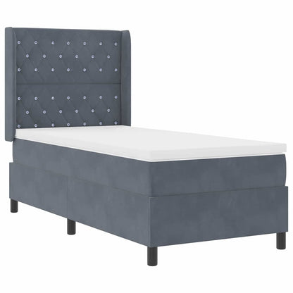 Led Boxspring Seng Med Madras Argyle Mørkegrå 90 X 200 Cm Fløjl - Billede 2